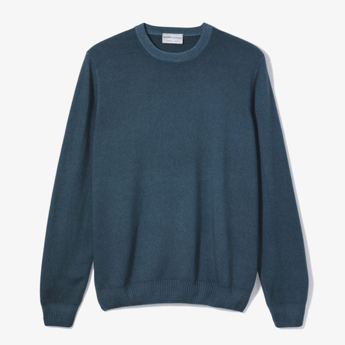 GARMENT DYED CASHMERE CREW NECK KNIT WASHED BLUE