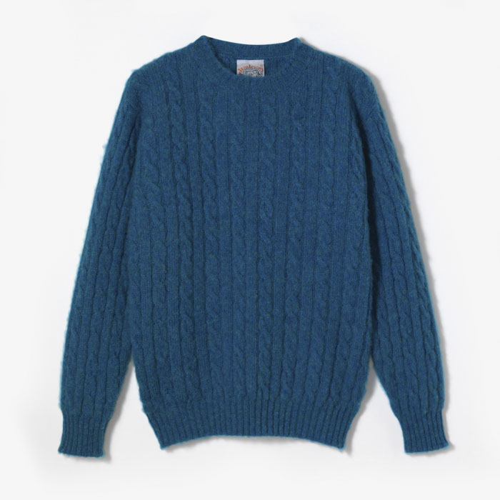 CABLE CREW NECK BRUSHED KNIT BLUE