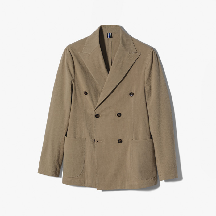 GIAN DOUBLE BREASTED JACKET (SEERSUCKET STRETCH) TAUPE