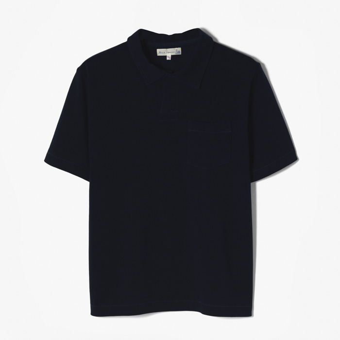GARMENT DYED POLO SHIRT WITH POCKET (RELAXED FIT) DARK NAVY